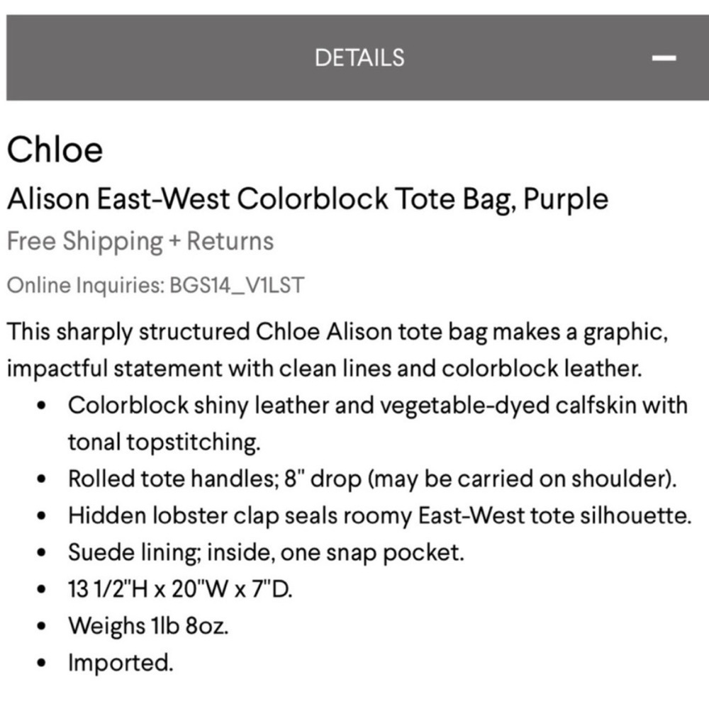 Chloe Alison East-West Colorblock Large Calfskin Tote Purple & Black 2013 - Picture 12 of 13
